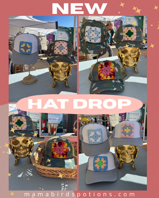 Granny Square Trucker Hat camo or gray